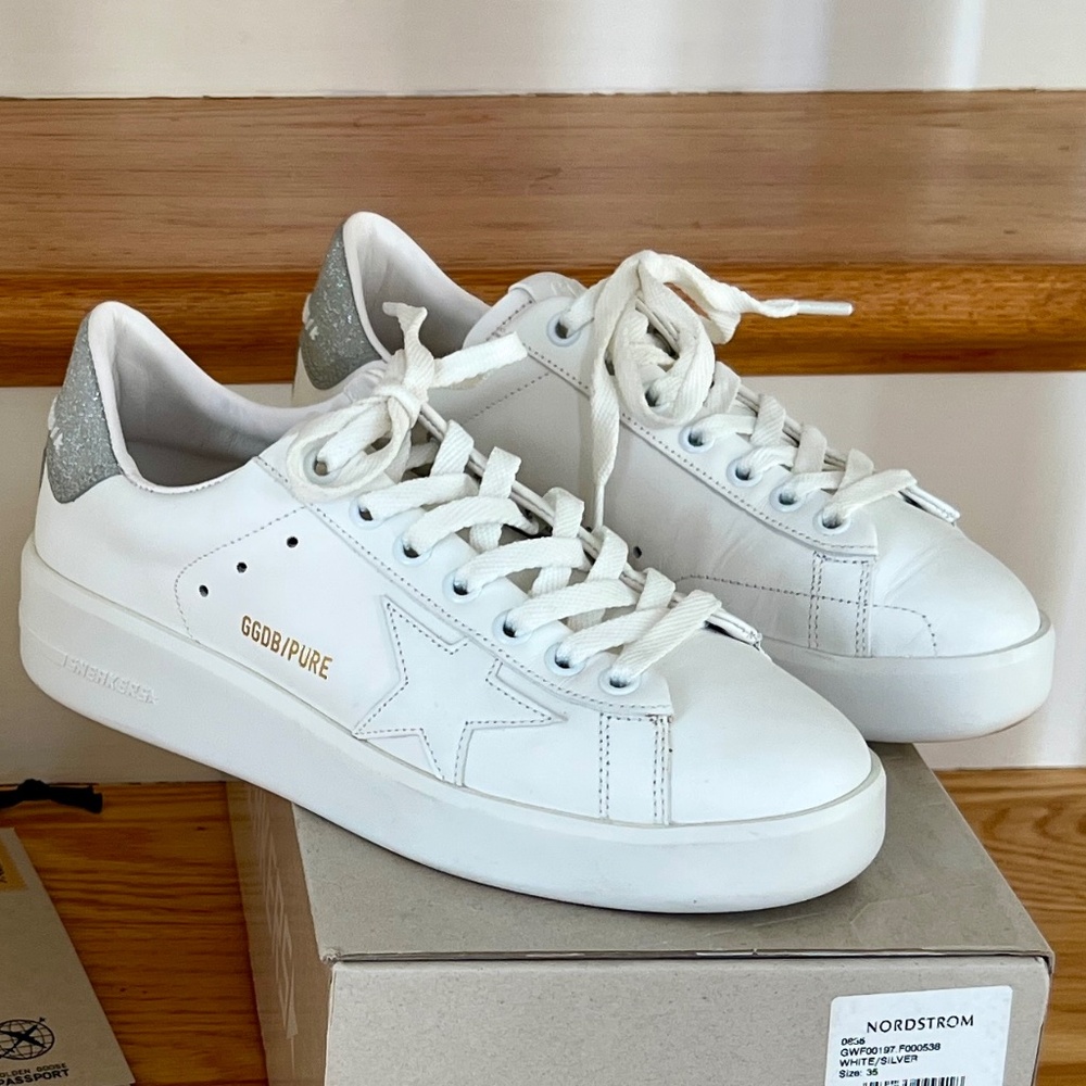 Golden Goose PURESTAR White Silver Glitter | Size 35 (5)| Pristine Condition!